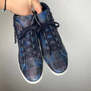 Cloud Footwear Blue Plaid Leather High Top Zip Sneakers Made in Portugal EU 40 thumbnail 2
