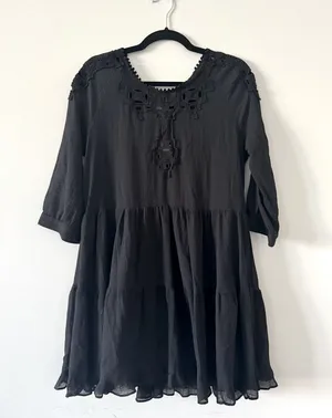 Free People Black Lace & Embroidery Sheer Dress M Like New thumbnail 1