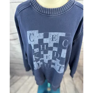 Aerie "Checked Out" Graphic Sweatshirt Blue Ribbed Crew Neck Oversized Medium thumbnail 2
