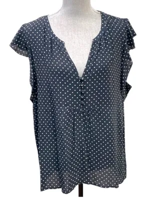 Sanctuary Paloma Polka Dot Blouse XL Navy Flutter Sleeve Split Neck Top thumbnail 2