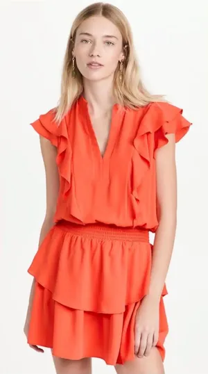 Revolve Amanda uprichard Baretta mini Dress v neck ruffle size small thumbnail 1