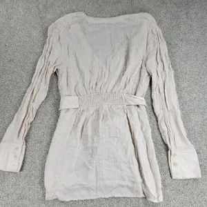 Free People Womens Belted‎ Top Medium Cream Solid Button Down Long Sleeve Blouse thumbnail 12