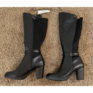 NWT Anne Klein Rissa Knee High Boots 7 Black Block Heel Riding Women thumbnail 2
