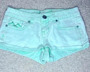 Women’s Mint Green Rhinestone Embroidered Shorts Blue Size 26 thumbnail 1