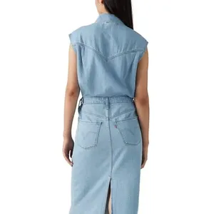 Levi's Denim Dress Women XS Blue NWT Sleeveless Midi Button Front Pockets thumbnail 5