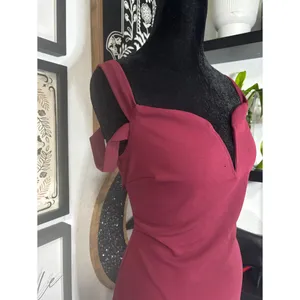 Long Wine Colored Reckless Hearts formal off the shoulder dress with front slit thumbnail 5