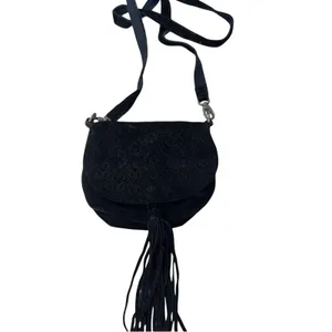 World Market Black Suede Leather Fringe Crossbody Handbag Purse Boho Casual thumbnail 2