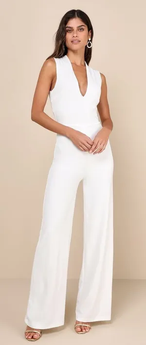 NWT Lulus Thinking Out Loud White Backless Jumpsuit Cocktail Classy Size XS thumbnail 1