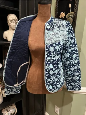 Anthropologie Leifsdottir Blue Floral Quilted Boho Jacket – Size 8 thumbnail 13