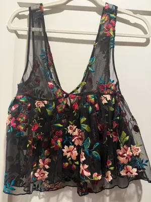 Urban Outfitters Sheer Embroidery Floral Mesh Top thumbnail 1