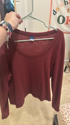 Old Navy Maroon Waffle Knit Long Sleeve thumbnail 1