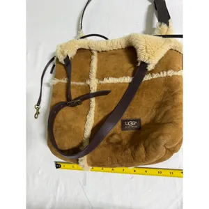UGG Australia Chestnut Suede Shearling Trim Crossbody Hobo Bag Brown Leather thumbnail 9