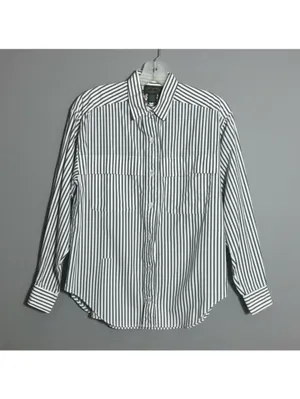 Charter Club Petites 4 Grey White Striped Cotton Button Up Shirt Business Casual thumbnail 2