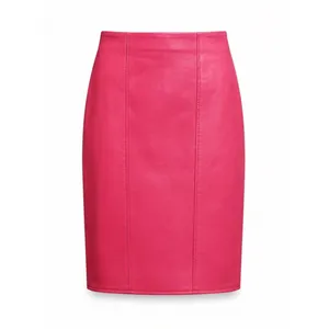 Vakko Vintage Hot Pink Red Leather Pencil Skirt Size 8 High Waist Midi Minimal thumbnail 2