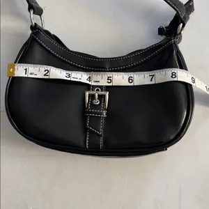 Nine & Co. FAUX LEATHER MINI BLACK BAG…SILVER BUCKLE ADORNMENT ZIP CLOSURE thumbnail 10