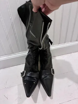 Black Distinctive Vero Cuoio Vintage 2000s Carnaby London Leather Heeled Boots thumbnail 2
