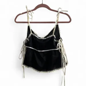 Source Unknown Awoke Vintage Lace Trim Satin Cami Blouse Ribbon Tie Made in USA Size Small thumbnail 6