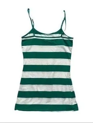 Striped Tank Top Spaghetti Straps Stripes Green White Size Medium Maternity thumbnail 2