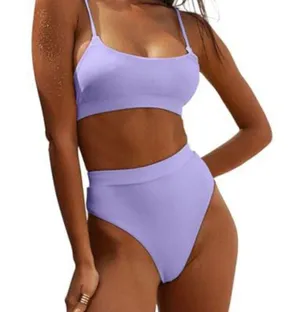 Purple Bikini Set with High-Waisted Bottoms and Scoop Neckline thumbnail 3