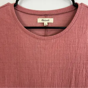 Madewell Crosshatch Short Puff-Sleeve Faux-Wrap Mini Dress Pink Mauve Size Small thumbnail 4