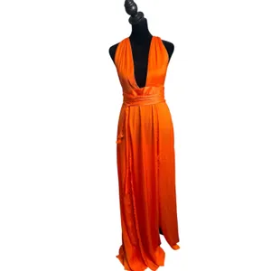 Hello Molly Thigh High Split Maxi Dress Womens 8 Orange Plunging Neckline thumbnail 8