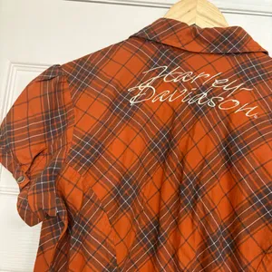 Harley Davidson Orange Plaid Short Sleeve Button Up‎ Size Medium thumbnail 6