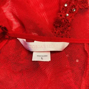 Victoria's Secret Babydoll Women Large Red Lace Mesh Rhinestone Corset Back Sexy thumbnail 4