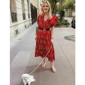 Zara Red Dress with Eyelet Embroidery Midi Length Size Small‎ thumbnail 15