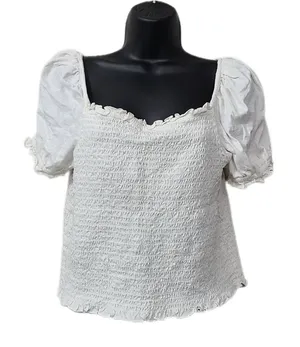 American Eagle -318 white smocked crop top short sleeve‎ Large thumbnail 1