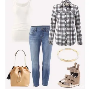 CAbi #233 Festival Button Down Shirt Mixed Plaid‎ Floral Small Blue Pink Artsy thumbnail 3