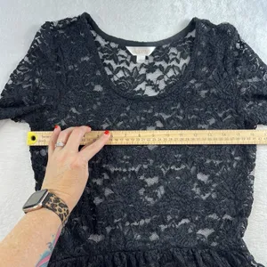 Y2K Style Sz L Top Peplum Sheer Black Lace Whimsygoth Whimsy Sexy Grunge 90s‎ thumbnail 7