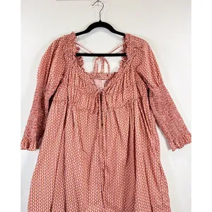 Free People Mini Dress Red Star Dip Smocked Allover Print Loose A Line Large thumbnail 6