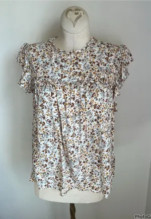 Reformation Jeans Floral Ruffle Short Sleeve Top Small thumbnail 1