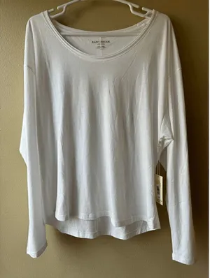 Ramy Brook Jane Cotton Blend Boat Neck Long Sleeve in Ivory Women's Size Large thumbnail 1