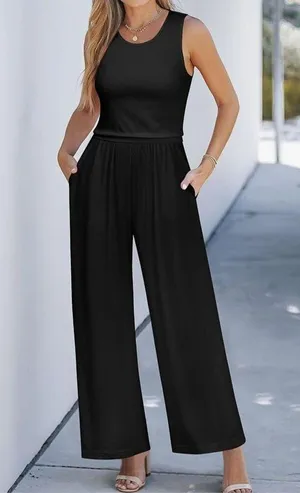 NEW Black Sleeveless Pockets Zipper Back Wide leg Jumpsuit XL thumbnail 7
