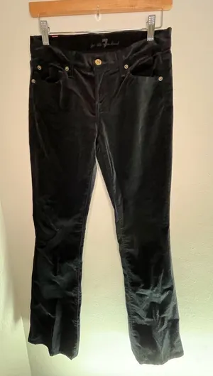 Whimsigoth 7 For All Mankind Flare Pants Womens Size 26 Black Velvet Low Rise thumbnail 1
