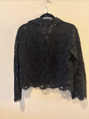 LOFT Black Lace Button-Front Collared Shirt thumbnail 3