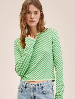 NWT MANGO Checks knitted sweater Green Shimmery Small y2k thumbnail 1