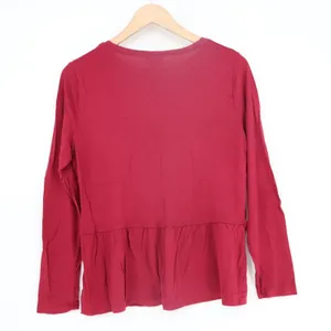 Old Navy T Shirt Women Medium Maroon Ruffled Hem Round Neck Long Sleeve Pullover thumbnail 5