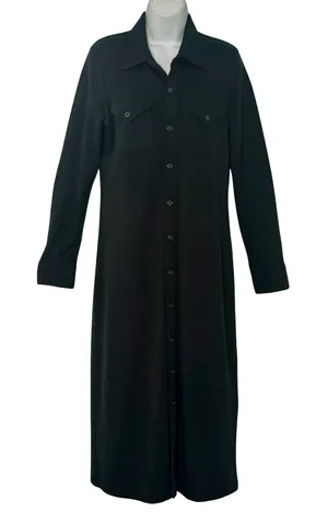 Lauren Ralph Lauren Black Wool Blend Long Sleeve Button Collar Midi Dress size M thumbnail 1