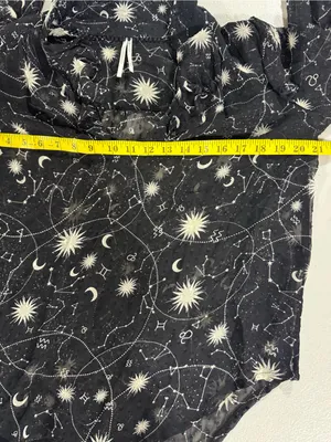 Anthropologie Black Sheer Celestial puffed sleeve Ruffle Blouse M thumbnail 5