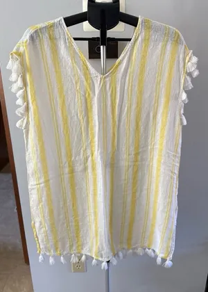 C&C California Women's Yellow‎ White Stripped Cotton CoverUp Size Large thumbnail 1