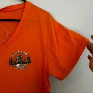 Vintage Harley Davidson Orange Chicago Gangster Biker V-neck T-shirt Size XL thumbnail 8