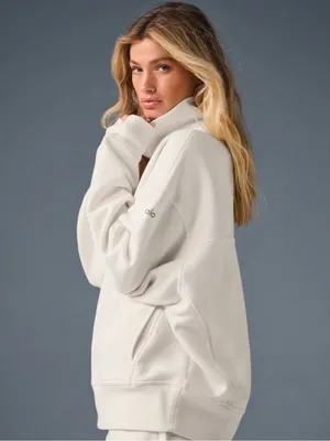 Alo Yoga Hazy Mock Neck Pullover Sweatshirt Small Ivory Oversized Lounge Cozy thumbnail 2
