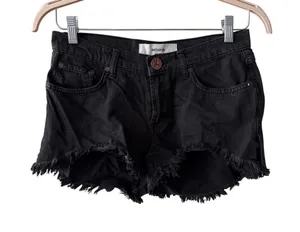 One Teaspoon Sz XS/26 Marlons Black Low Waist Cut Off Summer Denim Jean Shorts thumbnail 1