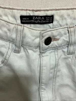 Zara Off-White High-Waist Rolled Denim Shorts light blue thumbnail 2