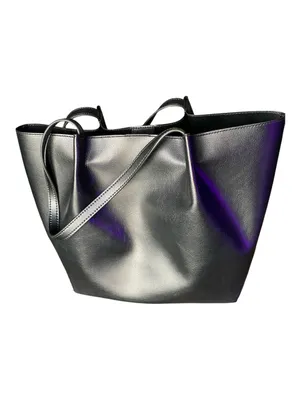 A New Day Black Belted Pinched Handle Large Tote Bag Faux Leather Snap Closure thumbnail 4