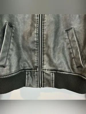 Zara Grey Zip Up Faux Leather Vegan Bomber Jacket Size Medium thumbnail 8