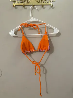 Zaful Orange Chevron Knit Bikini with Multicolor Stripes thumbnail 3