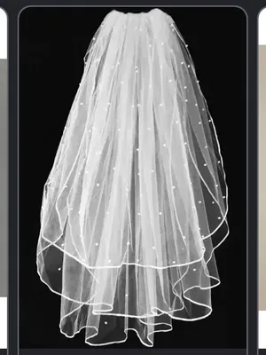 White Wedding Veil | Triple (3) Tier with Pearl Accents thumbnail 2